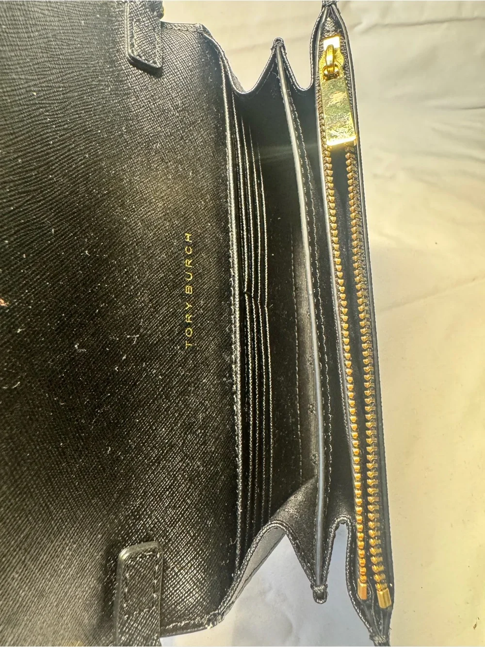 Tory Burch Black Saffiano Leather Crossbody with Gold Chain